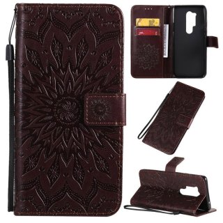 OnePlus 8 Pro Embossed Sunflower Wallet Stand Case Brown
