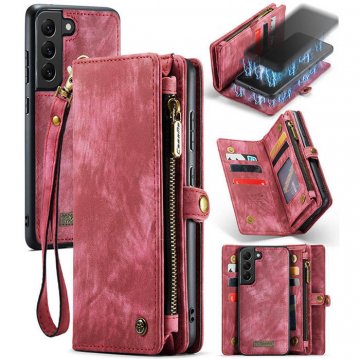 CaseMe Samsung Galaxy S21 FE Zipper Wallet Case with Wrist Strap Red