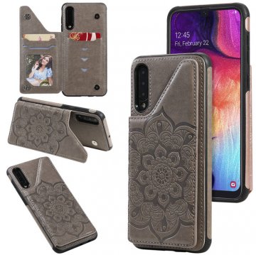 Samsung Galaxy A50 Embossed Wallet Magnetic Stand Case Gray