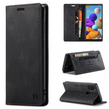 Autspace Samsung Galaxy A21S Wallet Kickstand Magnetic Case Black
