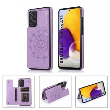 Mandala Embossed Samsung Galaxy A72 Case with Card Holder Purple