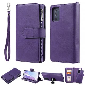 Samsung Galaxy Note 20 Zipper Wallet Magnetic Detachable 2 in 1 Case Purple