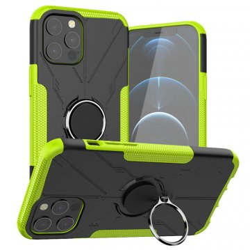iPhone 12/12 Pro Hybrid Rugged PC + TPU Ring Kickstand Case Green