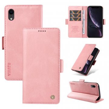 YIKATU iPhone XR Skin-touch Wallet Kickstand Case Pink