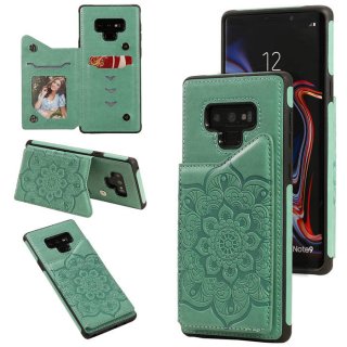 Samsung Galaxy Note 9 Embossed Wallet Magnetic Stand Case Green