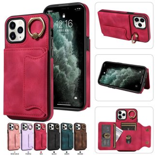For iPhone 11 Pro Card Holder Ring Kickstand Case Red