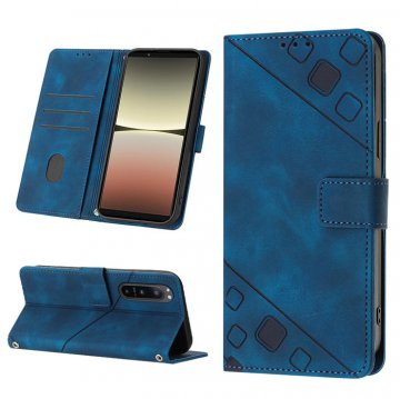 Skin-friendly Sony Xperia 5 IV Wallet Stand Case with Wrist Strap Blue