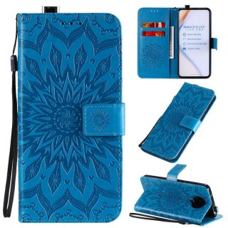 Xiaomi Redmi K30 Pro Embossed Sunflower Wallet Stand Case Blue