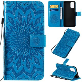 Samsung Galaxy S20 Plus Embossed Sunflower Wallet Stand Case Blue