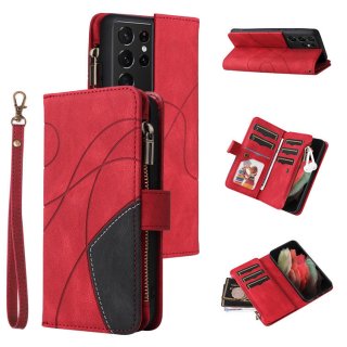 Samsung Galaxy S21 Ultra Zipper Wallet Magnetic Stand Case Red