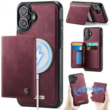 CaseMe iPhone 16 Plus 2-in-1 Detachable Magnetic Wallet Case with RFID Blocking, Card Holder & MagSafe Compatible - Red