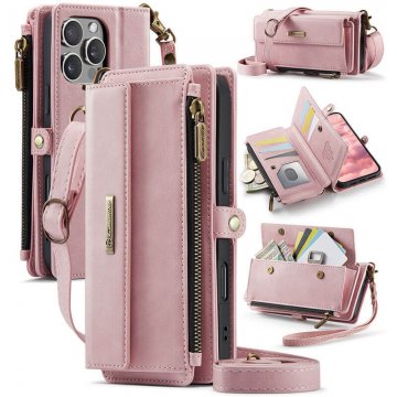 CaseMe iPhone 16 Pro Crossbody Wallet Case with RFID Blocking & Wireless Charging Pink