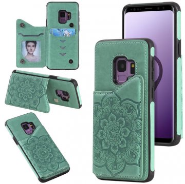 Samsung Galaxy S9 Embossed Wallet Magnetic Stand Case Green