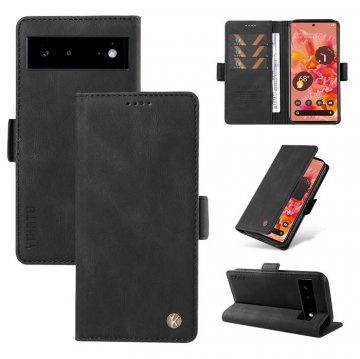 YIKATU Google Pixel 6 Skin-touch Wallet Kickstand Case Black