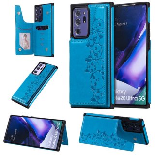 Samsung Galaxy Note 20 Ultra Luxury Cute Cats Magnetic Card Slots Stand Case Blue