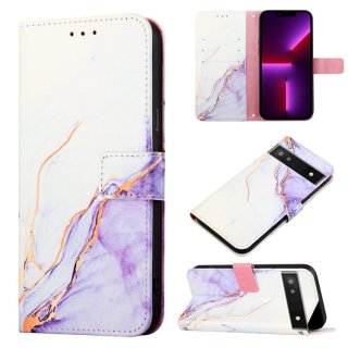 Marble Pattern Google Pixel 6A 5G Wallet Stand Case White Purple