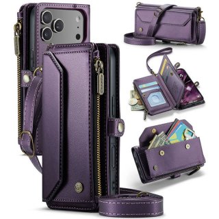 CaseMe iPhone 17 Pro Wallet RFID Blocking Crossbody Case with Wireless Charging Purple