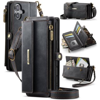 CaseMe iPhone 16 Crossbody Wallet Case with RFID Blocking & Wireless Charging Black