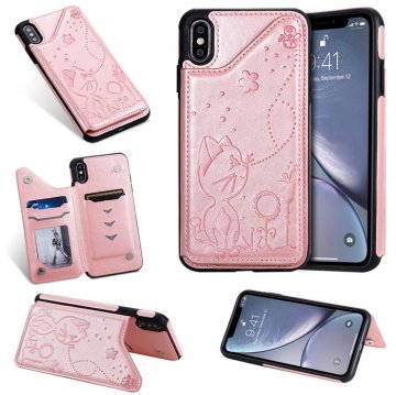 iPhone XS Max Bee and Cat Embossing Card Slots Stand Cover Rose Gold