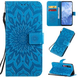 Xiaomi Mi 10/Mi 10 Pro Embossed Sunflower Wallet Stand Case Blue