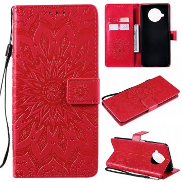 Xiaomi Mi 10T Lite Embossed Sunflower Wallet Magnetic Stand Case Red