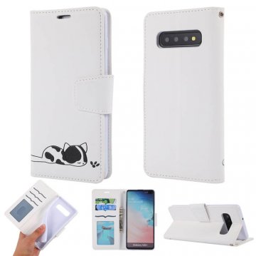 Samsung Galaxy S10 Plus Cat Pattern Wallet Stand Case White