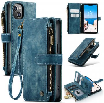 CaseMe iPhone 14 Wallet Magnetic Case with Wrist Strap Blue
