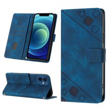 Skin-friendly iPhone 12/12 Pro Wallet Stand Case with Wrist Strap Blue