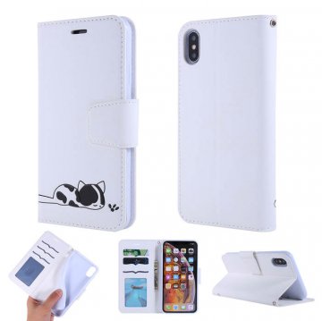 iPhone XS Max Cat Pattern Wallet Magnetic Stand Case White