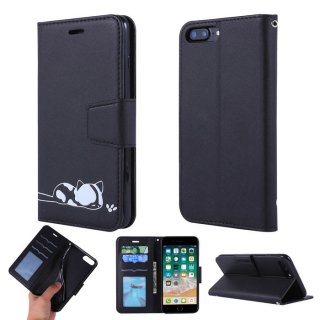 iPhone 7 Plus/8 Plus Cat Pattern Wallet Magnetic Stand Case Black