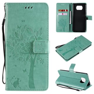 Xiaomi Poco X3 NFC Embossed Tree Cat Butterfly Wallet Stand Case Green