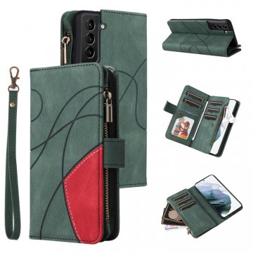 Samsung Galaxy S21 Plus Zipper Wallet Magnetic Stand Case Green
