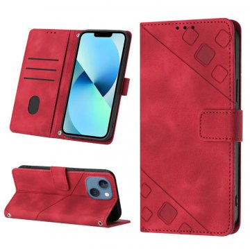 Skin-friendly iPhone 14 Plus Wallet Stand Case with Wrist Strap Red
