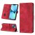 Skin-friendly iPhone 14 Plus Wallet Stand Case with Wrist Strap Red