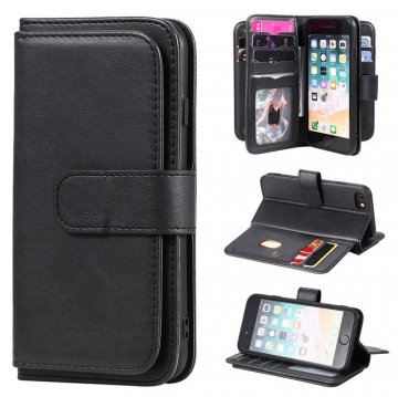 iPhone 7/8/SE 2020 Multi-function 10 Card Slots Wallet Case Black