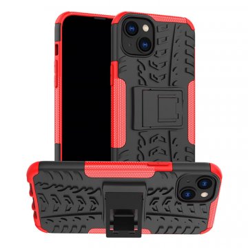 Dual Layer Hybrid Anti-Slip iPhone 14 Plus Kickstand Case Red