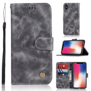 iPhone X/XS Premium Vintage Wallet Kickstand Case Gray