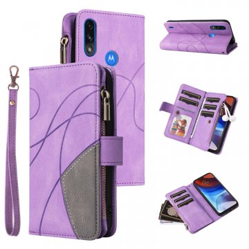 Moto E7 Power Zipper Wallet Magnetic Stand Case Purple