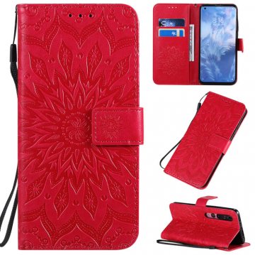 Xiaomi Mi 10/Mi 10 Pro Embossed Sunflower Wallet Stand Case Red