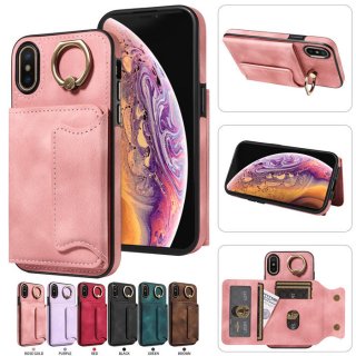 For iPhone X/XS Card Holder Ring Kickstand Case Pink