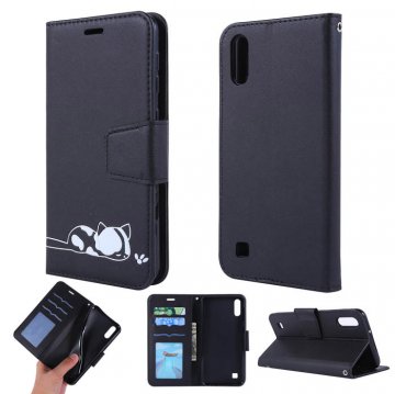 Samsung Galaxy A10 Cat Pattern Wallet Magnetic Stand Case Black
