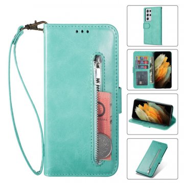 Samsung Galaxy S21/S21 Plus/S21 Ultra Zipper Pocket Wallet Magnetic Case Green