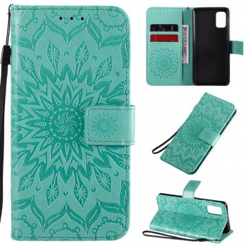 Samsung Galaxy A41 Embossed Sunflower Wallet Stand Case Green