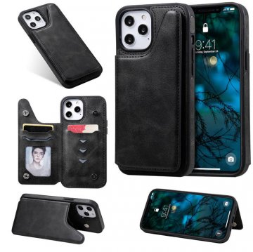 iPhone 12 Pro Max Luxury Leather Magnetic Card Slots Stand Cover Black