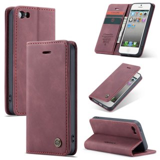 CaseMe iPhone SE/5S Retro Wallet Stand Magnetic Case Red