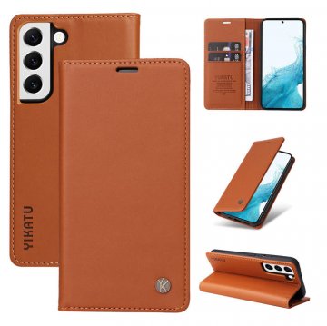 YIKATU Samsung Galaxy S22 Wallet Magnetic Case Brown