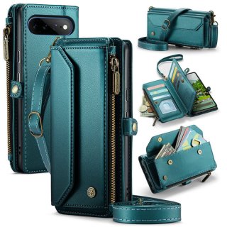 CaseMe Google Pixel 11 Pro XL RFID Wallet Case with Crossbody Strap, Zipper Pocket & Wireless Charging Green