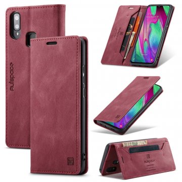 Autspace Samsung Galaxy A40 Wallet Kickstand Magnetic Case Red