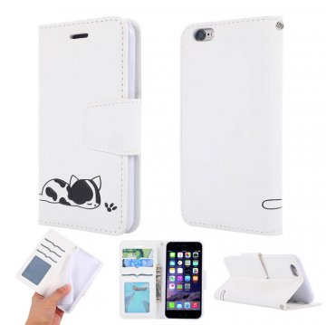 iPhone 6/6s Cat Pattern Wallet Magnetic Stand Leather Case White