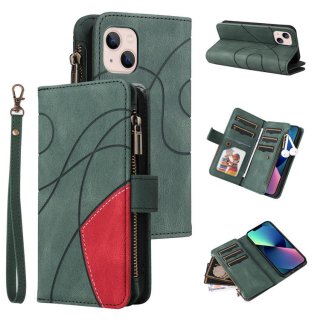 iPhone 13 Mini Zipper Wallet Magnetic Stand Case Green